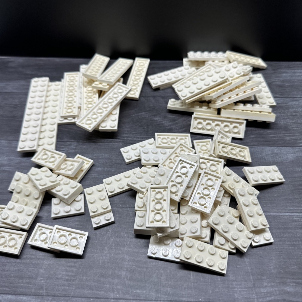 Lego Parts - White Plates, 2x3, 2x4, 2x6, 2x8 & 2x12 - Lot Of 92